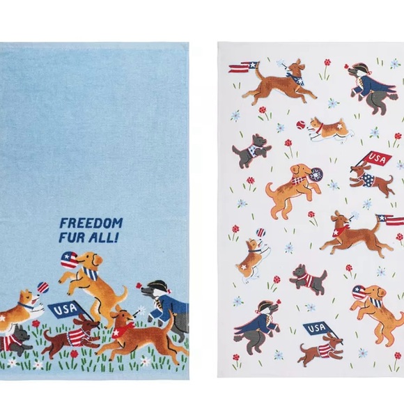 Set of 2 Freedom Fur All Puppy Dogs Celebrating America Kitchen Towels USA - Picture 6 of 6